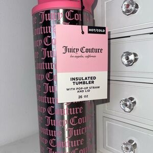 NWT Juicy Couture Pink and Silver Tumbler with Straw